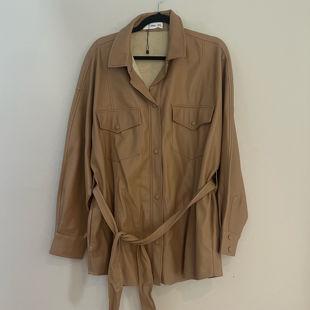 Mango woman’s leather shirt jacket coat - Picture 5 of 12
